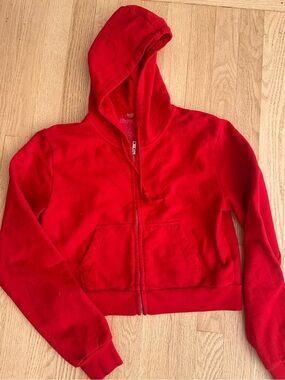 Brandy Melville Red Zip-Up Hooded Sweatshirt